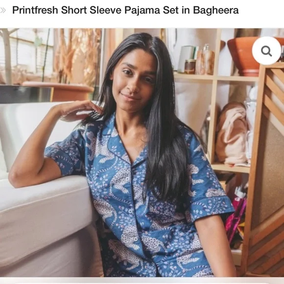 Printfresh Snow Leopard Short Sleeve Pajama Set Size Large (top and shorts) - Picture 4 of 11